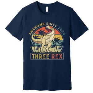 K.ids Three Rex 3rd Birthday S.hirt Third Dinosaur 3 Year Old Premium T-Shirt