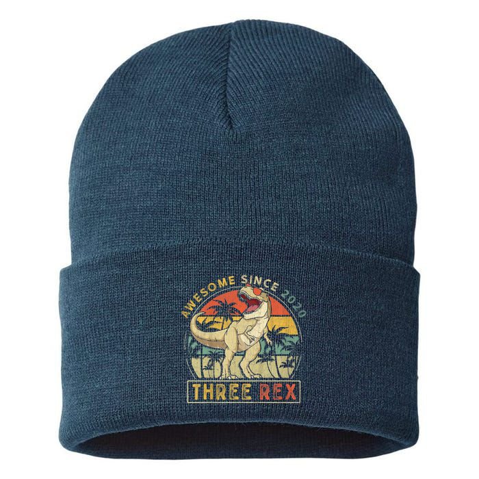 K.ids Three Rex 3rd Birthday S.hirt Third Dinosaur 3 Year Old Sustainable Knit Beanie