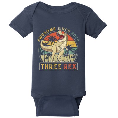 K.ids Three Rex 3rd Birthday S.hirt Third Dinosaur 3 Year Old Baby Bodysuit