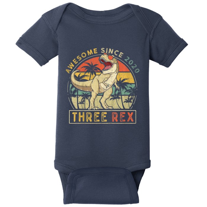 K.ids Three Rex 3rd Birthday S.hirt Third Dinosaur 3 Year Old Baby Bodysuit