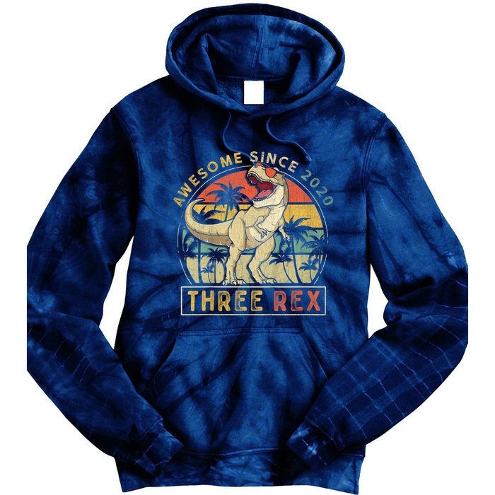 K.ids Three Rex 3rd Birthday S.hirt Third Dinosaur 3 Year Old Tie Dye Hoodie