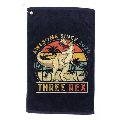 K.ids Three Rex 3rd Birthday S.hirt Third Dinosaur 3 Year Old Golf Towel