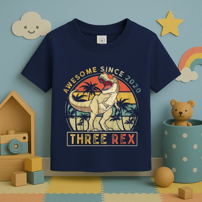 K.ids Three Rex 3rd Birthday S.hirt Third Dinosaur 3 Year Old Toddler T-Shirt