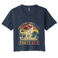 K.ids Three Rex 3rd Birthday S.hirt Third Dinosaur 3 Year Old Crop Top