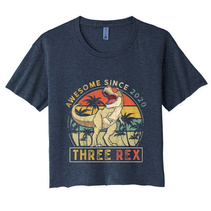 K.ids Three Rex 3rd Birthday S.hirt Third Dinosaur 3 Year Old Crop Top