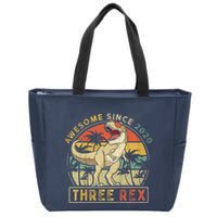 K.ids Three Rex 3rd Birthday S.hirt Third Dinosaur 3 Year Old Zip Tote Bag