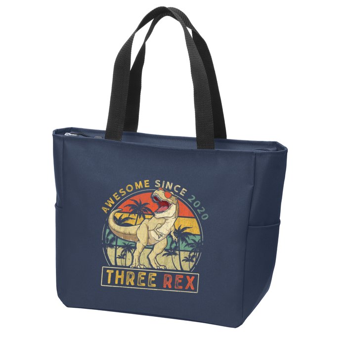 K.ids Three Rex 3rd Birthday S.hirt Third Dinosaur 3 Year Old Zip Tote Bag
