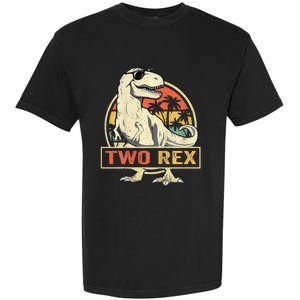 Kids Two Rex 2nd Birthday Gift Second Dinosaur 2 Year Old Garment-Dyed Heavyweight T-Shirt