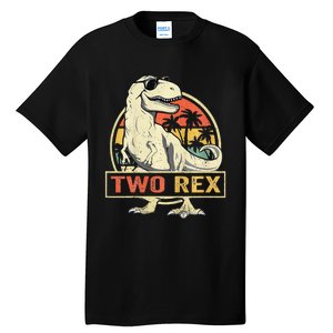 Kids Two Rex 2nd Birthday Gift Second Dinosaur 2 Year Old Tall T-Shirt