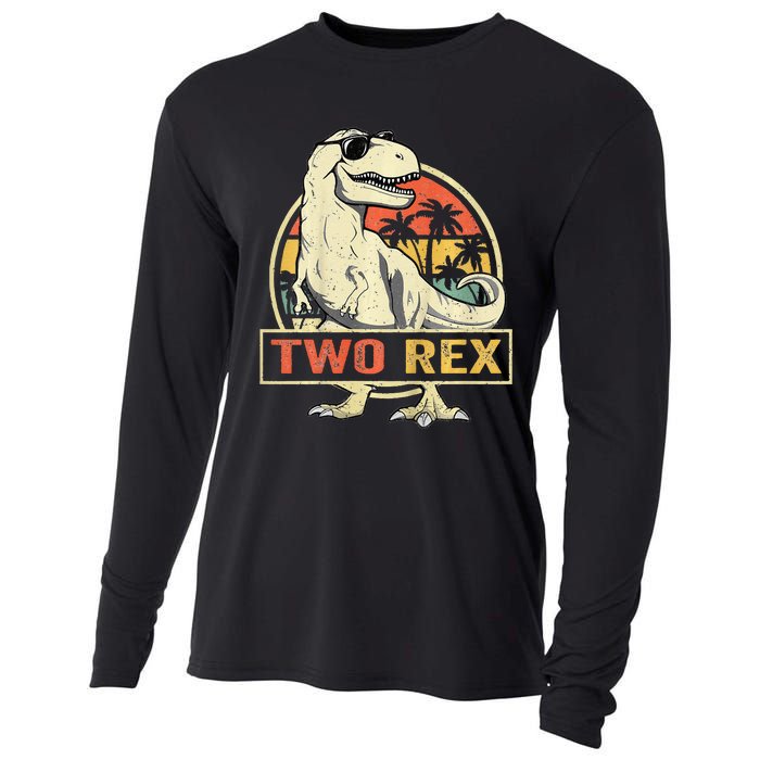 Kids Two Rex 2nd Birthday Gift Second Dinosaur 2 Year Old Cooling Performance Long Sleeve Crew