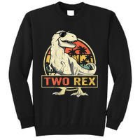 Kids Two Rex 2nd Birthday Gift Second Dinosaur 2 Year Old Tall Sweatshirt