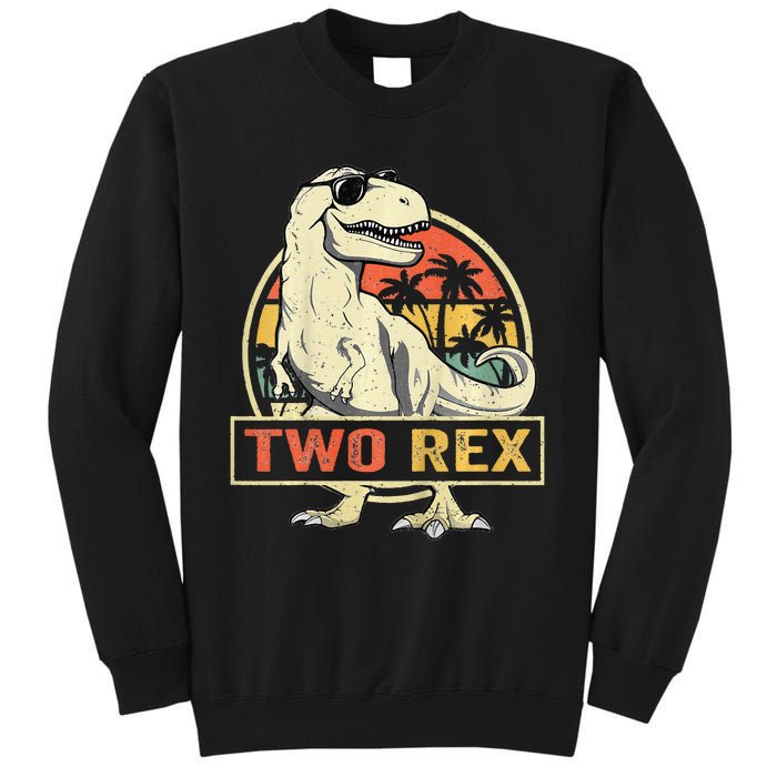 Kids Two Rex 2nd Birthday Gift Second Dinosaur 2 Year Old Tall Sweatshirt