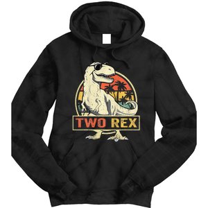 Kids Two Rex 2nd Birthday Gift Second Dinosaur 2 Year Old Tie Dye Hoodie