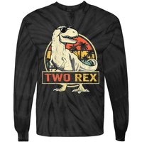 Kids Two Rex 2nd Birthday Gift Second Dinosaur 2 Year Old Tie-Dye Long Sleeve Shirt