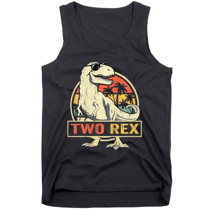 Kids Two Rex 2nd Birthday Gift Second Dinosaur 2 Year Old Tank Top