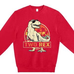 Kids Two Rex 2nd Birthday Gift Second Dinosaur 2 Year Old Premium Crewneck Sweatshirt