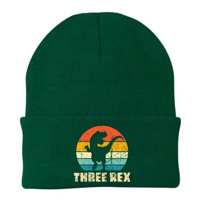 Kids Three Rex 3rd Birthday Third Dinosaur 3 Year Old Knit Cap Winter Beanie