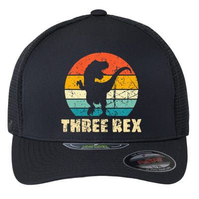 Kids Three Rex 3rd Birthday Third Dinosaur 3 Year Old Flexfit Unipanel Trucker Cap