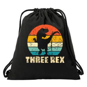 Kids Three Rex 3rd Birthday Third Dinosaur 3 Year Old Drawstring Bag