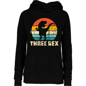 Kids Three Rex 3rd Birthday Third Dinosaur 3 Year Old Womens Funnel Neck Pullover Hood