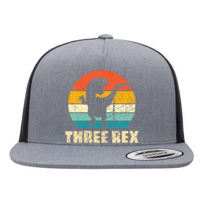 Kids Three Rex 3rd Birthday Third Dinosaur 3 Year Old Flat Bill Trucker Hat