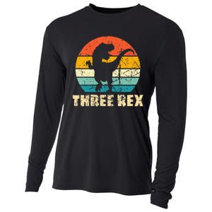 Kids Three Rex 3rd Birthday Third Dinosaur 3 Year Old Cooling Performance Long Sleeve Crew