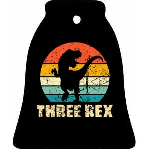 Kids Three Rex 3rd Birthday Third Dinosaur 3 Year Old Ceramic Bell Ornament