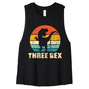 Kids Three Rex 3rd Birthday Third Dinosaur 3 Year Old Women's Racerback Cropped Tank