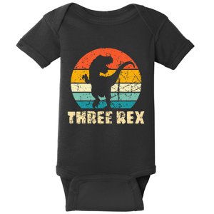 Kids Three Rex 3rd Birthday Third Dinosaur 3 Year Old Baby Bodysuit