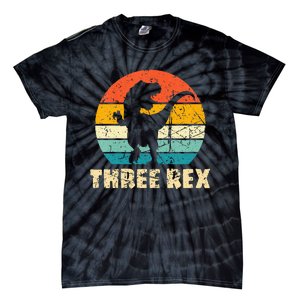 Kids Three Rex 3rd Birthday Third Dinosaur 3 Year Old Tie-Dye T-Shirt