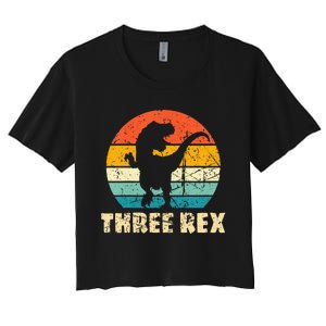 Kids Three Rex 3rd Birthday Third Dinosaur 3 Year Old Women's Crop Top Tee