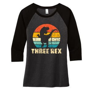 Kids Three Rex 3rd Birthday Third Dinosaur 3 Year Old Women's Tri-Blend 3/4-Sleeve Raglan Shirt