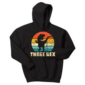 Kids Three Rex 3rd Birthday Third Dinosaur 3 Year Old Kids Hoodie