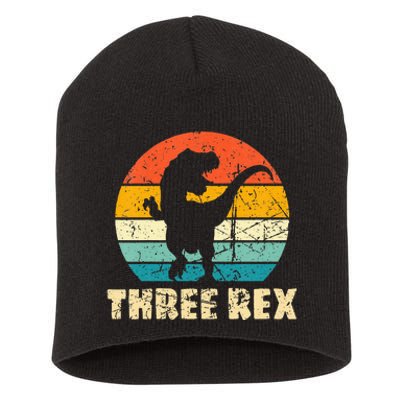 Kids Three Rex 3rd Birthday Third Dinosaur 3 Year Old Short Acrylic Beanie