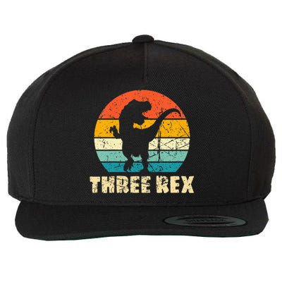 Kids Three Rex 3rd Birthday Third Dinosaur 3 Year Old Wool Snapback Cap