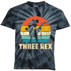 Kids Three Rex 3rd Birthday Third Dinosaur 3 Year Old Kids Tie-Dye T-Shirt