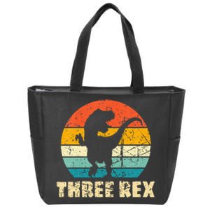 Kids Three Rex 3rd Birthday Third Dinosaur 3 Year Old Zip Tote Bag