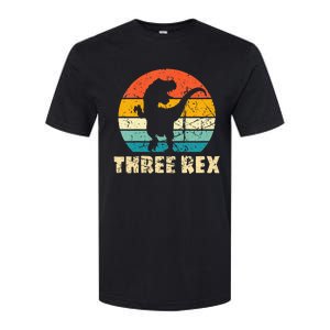 Kids Three Rex 3rd Birthday Third Dinosaur 3 Year Old Softstyle CVC T-Shirt