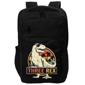 Kids Three Rex 3rd Birthday Third Dinosaur 3 Year Old Impact Tech Backpack