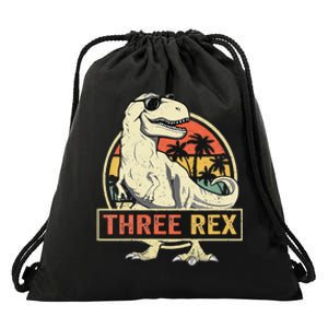 Kids Three Rex 3rd Birthday Third Dinosaur 3 Year Old Drawstring Bag