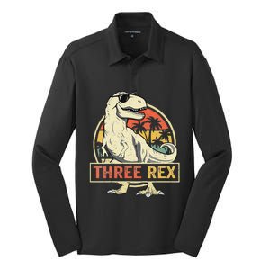 Kids Three Rex 3rd Birthday Third Dinosaur 3 Year Old Silk Touch Performance Long Sleeve Polo