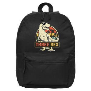 Kids Three Rex 3rd Birthday Third Dinosaur 3 Year Old 16 in Basic Backpack