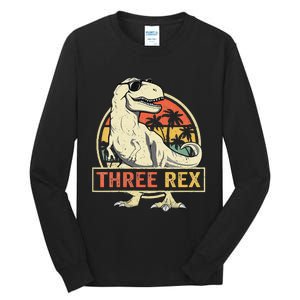 Kids Three Rex 3rd Birthday Third Dinosaur 3 Year Old Tall Long Sleeve T-Shirt