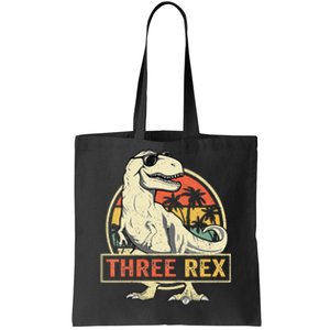 Kids Three Rex 3rd Birthday Third Dinosaur 3 Year Old Tote Bag