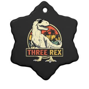 Kids Three Rex 3rd Birthday Third Dinosaur 3 Year Old Ceramic Star Ornament