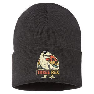 Kids Three Rex 3rd Birthday Third Dinosaur 3 Year Old Sustainable Knit Beanie