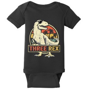 Kids Three Rex 3rd Birthday Third Dinosaur 3 Year Old Baby Bodysuit