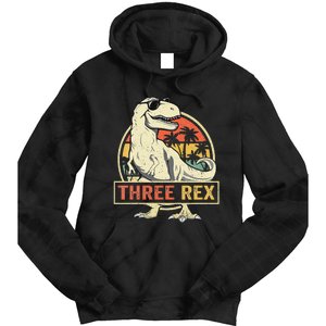 Kids Three Rex 3rd Birthday Third Dinosaur 3 Year Old Tie Dye Hoodie