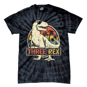 Kids Three Rex 3rd Birthday Third Dinosaur 3 Year Old Tie-Dye T-Shirt