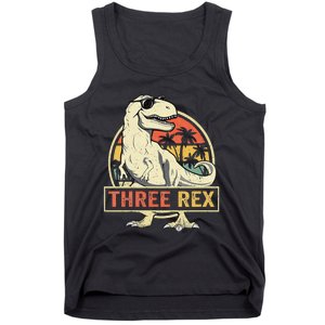 Kids Three Rex 3rd Birthday Third Dinosaur 3 Year Old Tank Top